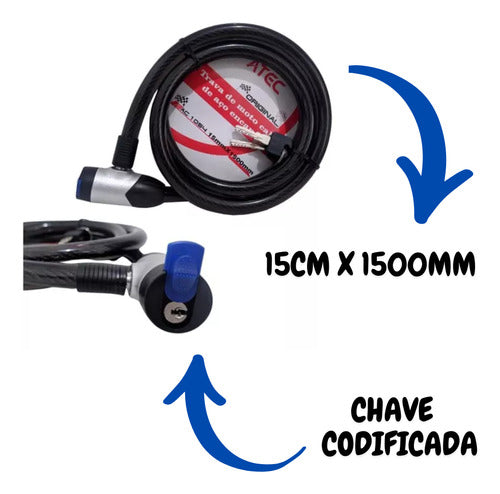 Trava Para Moto Bike Com Cabo De Aço Encapado 15mm X 1500mm 2