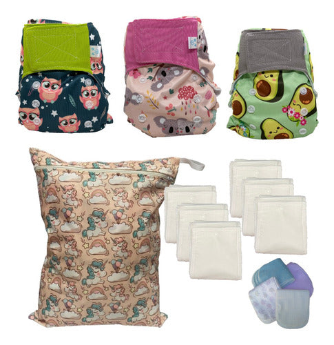 Pack 3 Ted Ecological Cloth Diapers + 6 Absorbents - Liner Wetbag 5