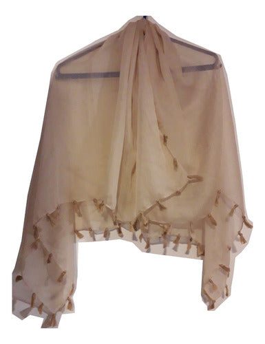 Generic Square Scarf in Violet and Beige with Fringes 4