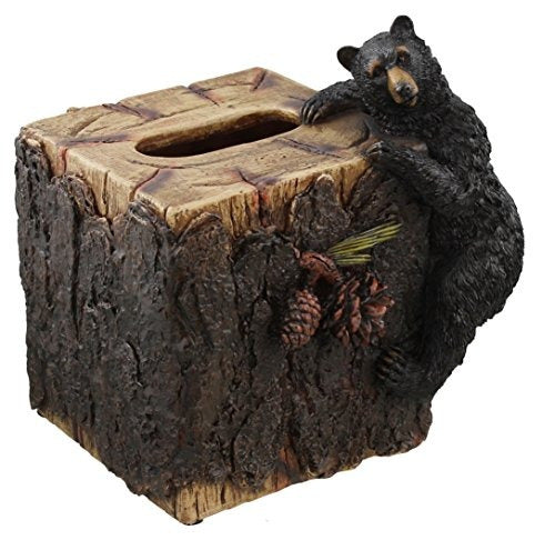 HERMES SHOP Rustic Square Tissue Box Cover - Black Bear / Pinecone 0