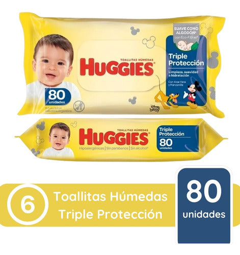 Huggies Triple Protection Wet Wipes Set Kit - 6 Packs of 80 Wipes 1