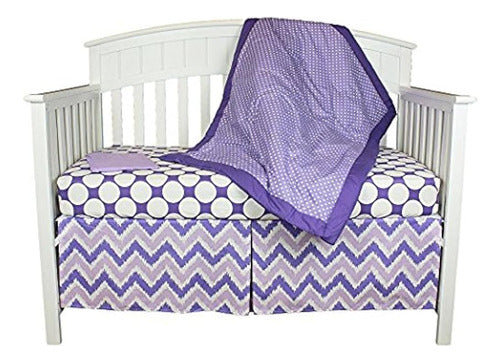 Bacati 4 In 1 Baby Crib Bedding Set in Cotton, Purple 0