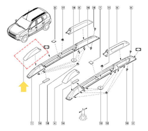 Tapa Barra Techo Delantero Derecho Renault Duster 05-15 Orig 1