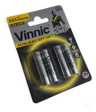 Vinnic Blister 4 AAA Batteries 3A Extra Heavy Duty 1.5V Power X4 1