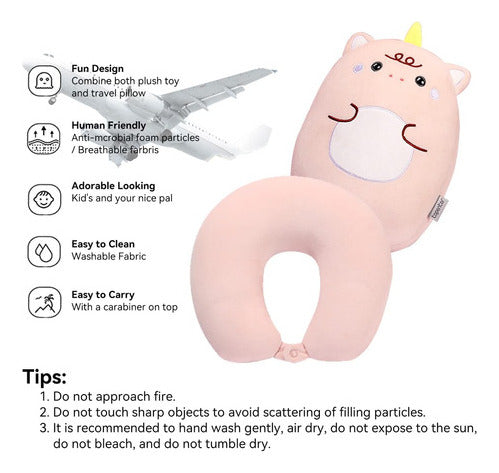 Stocaggio Pink Unicorn Travel Pillow, Soft and Cushioned 2 in 1 3