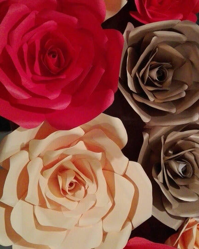 Giant Paper Roses Kit for Weddings and Candy Walls - Set of 5 Flowers and Leaf Branches 1