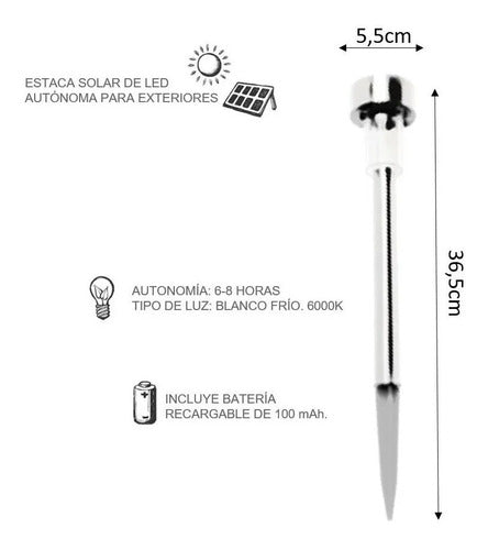 Etheos Pack of 6 Solar Stake Lights for Garden and Outdoor Decoration - Stainless Steel 3