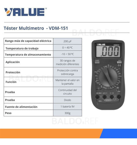 Tester Multimetro Capacimetro Termometro Value Vdm151 1