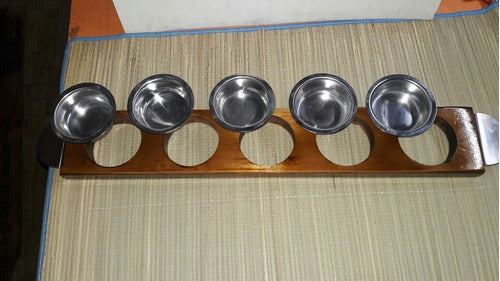 Wooden Laquered Support with 5 Stainless Steel Pans 2