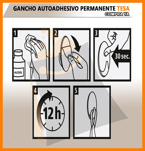 Tesa Percha Pared Gancho Autoadhesivo Cuadrado Metal 4u 5