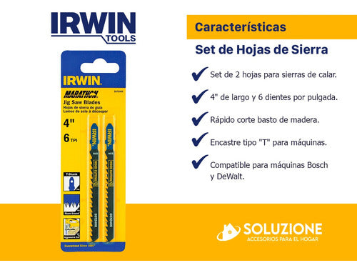 Irwin Set of 2 Jigsaw Blades 4" 6TPI 3072406 2