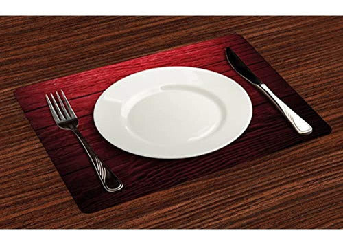 Lunarable Maroon Place Mats Set of 4 Wooden Board 1