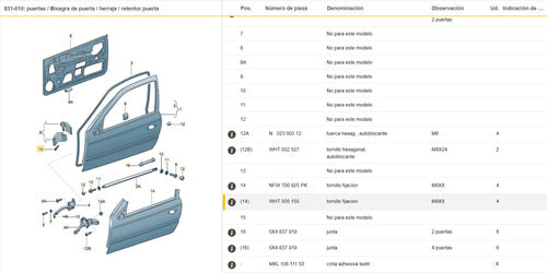 Volkswagen Perno Bisagra De Puerta Delantera VW Gol AB9 G3 Power 1