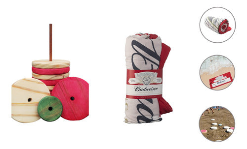 Beach Combo: Large Colorful Wooden Tejo Set + Budweiser Towel 0