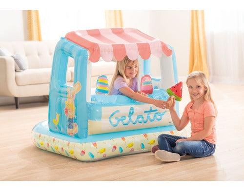 Casa De Juegos Y Pileta Inflable Con Soporte Helados Intex 2