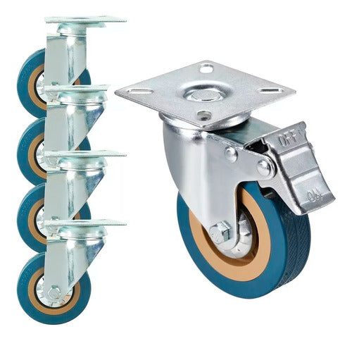 Freewind 4 Swivel Casters with Brake 50mm Rubber Reinforced 0