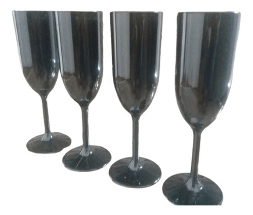 Pack of 30 Dr. Nada White/Black Plastic Champagne Glasses - Canciller Reusable 0