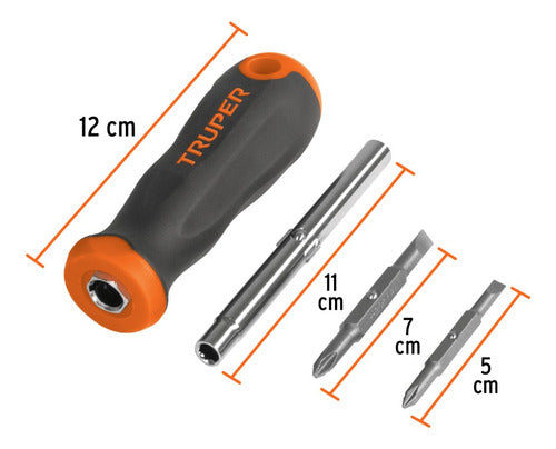 Truper 4 In 1 Screwdriver With 2 Hexagonal Tips 1/4 3