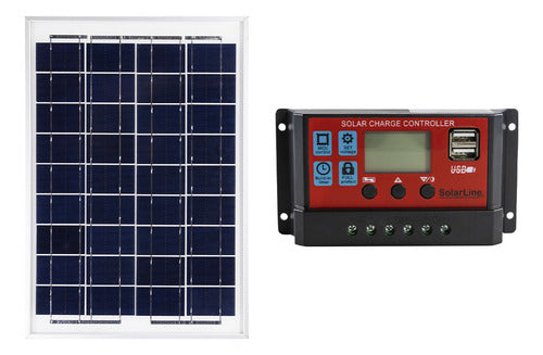 SolarLine Cargador Baterias 12v Panel Solar 10wp Con Regulador 10 Amp 0