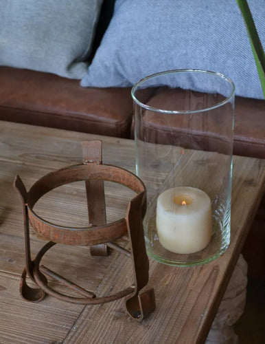 Cylindrical Iron Candle Holder with Glass Vase 2