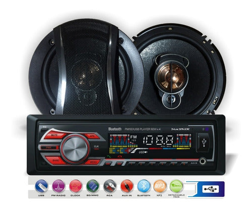 Combo Stéreo Usb Sd Radio Bluetooth + Parlantes 6´´ Matrix 1