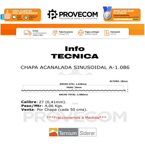 Ternium Chapas Para Techo Galvanizada C-27 | Acanalada X 1 Metro 4