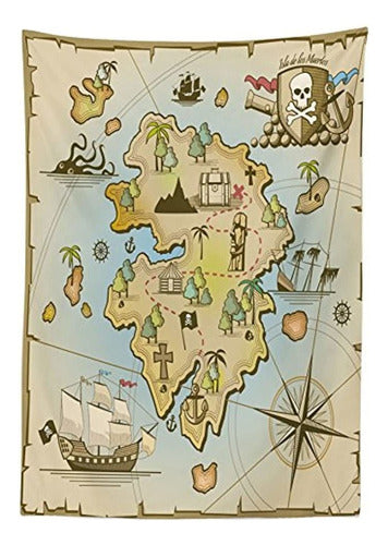 Ambesonne Pirate Ship Treasure Island Map Tablecloth 1