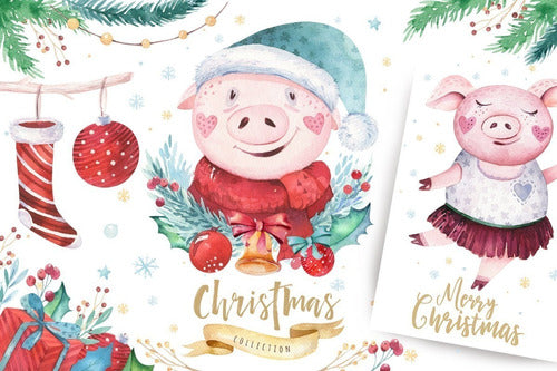 Cliparts Png Cerdito Navidad Acuarela Watercolor Pa44 0