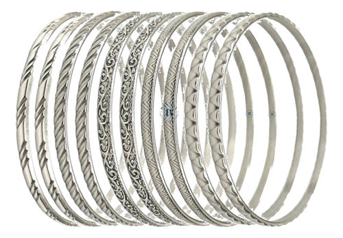 Bavasapiercing Set of 10 Smooth and Patterned Surgical Steel Bracelets 0