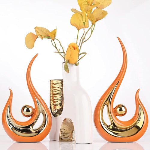 2 Pcs Naranja Cerámica Decoración Del Hogar Estatua De Cerám 1