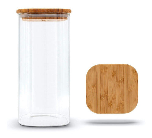 Set of 2 Small Glass Jars with Wooden Lids - Airtight Design 1