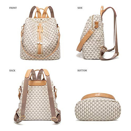 Makes Beige PU Leather Women's Backpack in Checkered Design 2