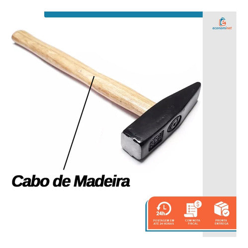 Martelo Pena Com Cabo De Madeira 200g Starfer 2