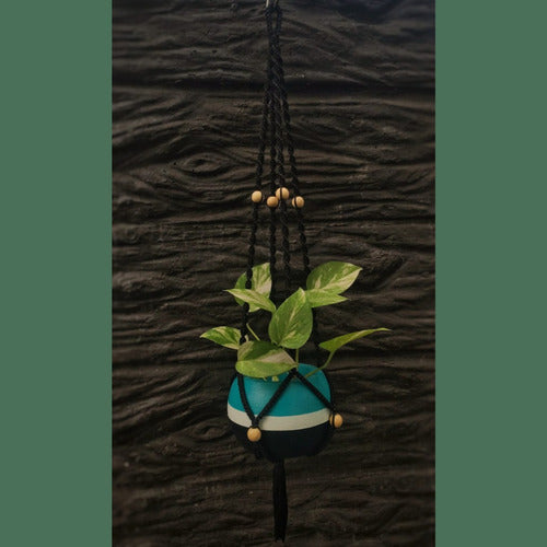 Handmade Macrame Hanging Plant Holder with Wooden Beads 5