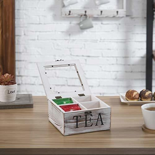 MyGift Rustic Whitewashed Wood Tea Bag Storage Chest With Clear Lid And Latch 5