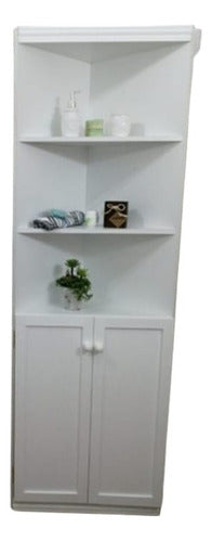 Family Wood White Melamine Corner Cabinet with Doors 0