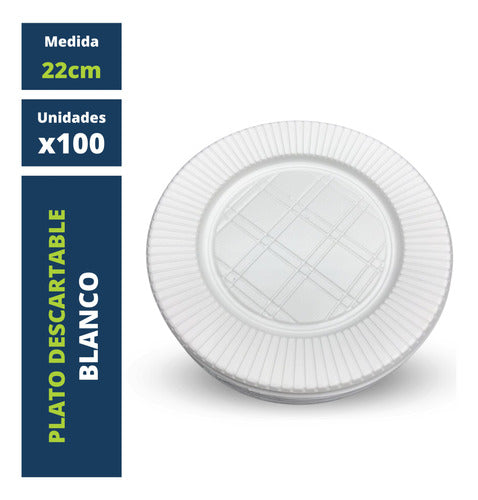 Plato Descartable X100 Plastico Blanco 22cm Gastronomia 1