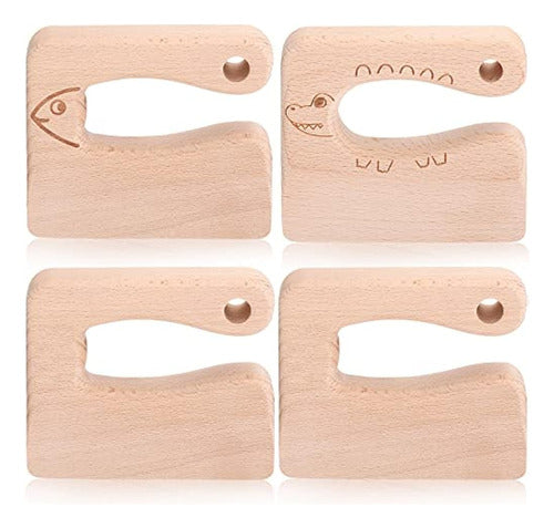 Honoson 4 Piece Wooden Kids Knife Set with 2 Patterns 0