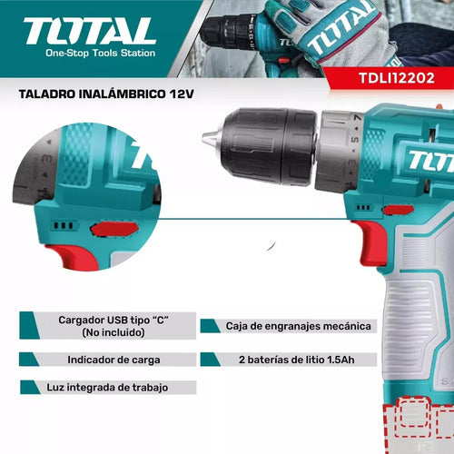 Total 12V Wireless Drill 1500RPM (Case & 2 Batteries) 3