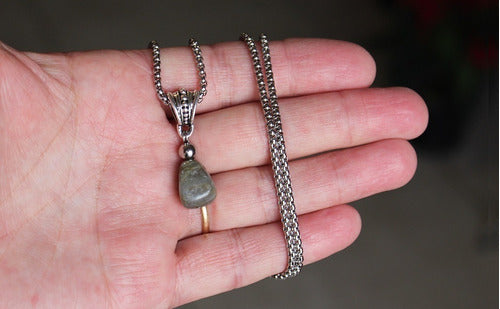 Golden Iridescent Labradorite from Madagascar with Steel Chain 4