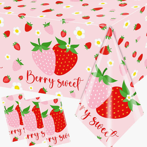 Dydamud Strawberry Waterproof Tablecloth Set for Parties, 3pcs 0