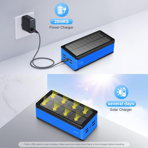 Batería Portátil De 50000mah Con Panel Solar Y 9 Luces Led A 3