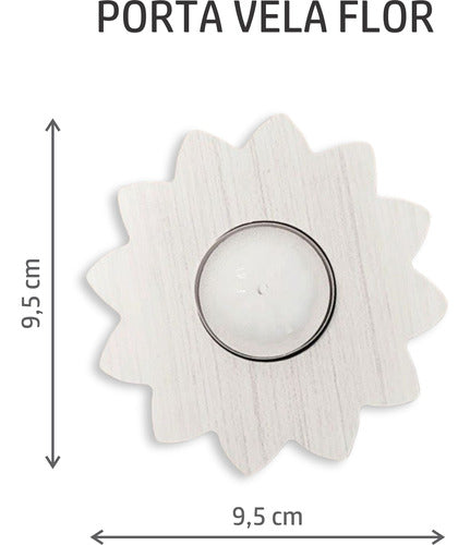 KOV DESIGN Boston 4-Piece Wooden Placemats Set + 4 White Flower Candle Holders 1