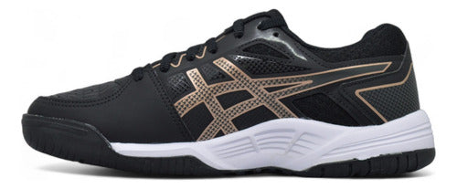 Asics Gel Backhand Women's Tennis Shoes in Black and Gold 1