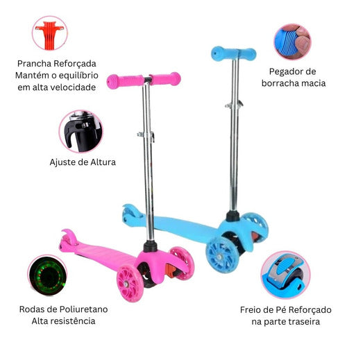 Patinete Meninos 3 Rodas Spin Roller Com Luzes De Led - Azul 4