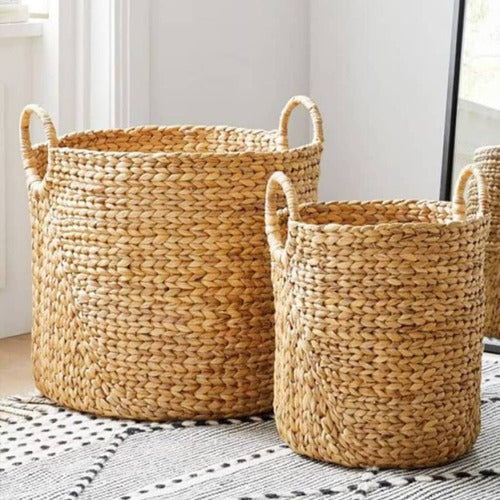 MultiHogar UY Round Water Hyacinth Basket with Handles 1