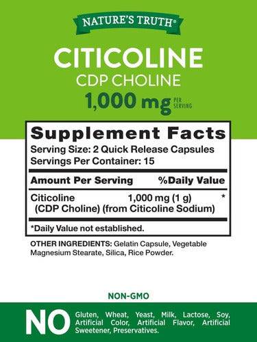 Nature's Truth Citicoline CDP Choline 1g 30 Capsules Brain Support 1