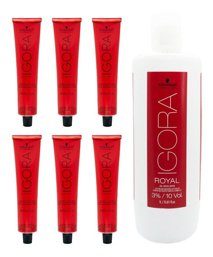 Igora Royal Schwarzkopf Kit 6 Tinturas + 1 Oxidante 1 Litro 0