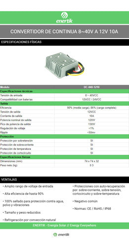 Convertidor Regulador De Continua 8~40v A 12v 10a Enertik 2