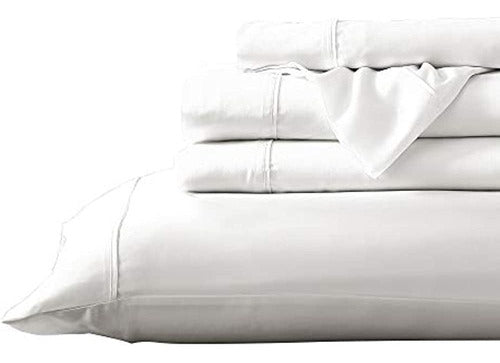 Brielle Home Tencel Lyocell Satin Sheet Set, White, King 0